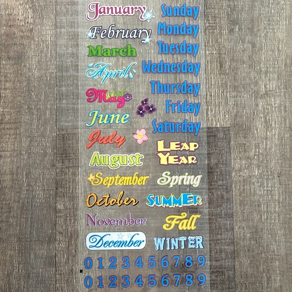 💞 New Months, Days, & Seasons Scrapbook Craft Stickers